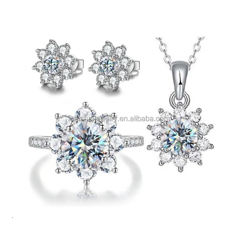 

Wholesale Sunflower GRA Certified Sandstone Pendant Necklace Earrings Jewelry Set 925 Sterling Silver Platinum Women's Wedding