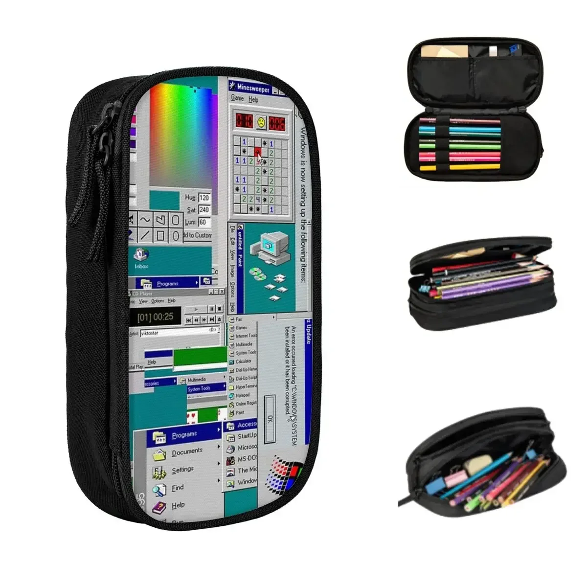 

Windows 95 Collage Pencil Cases Big Capacity Pen Bags Pen Box Pencil Pouch For Boys Girls Students Stationery School Office