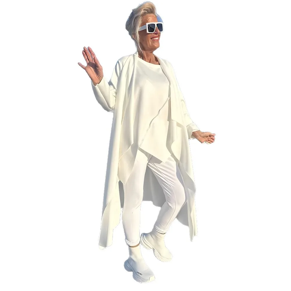 

2025 новый модный кардиган с v-образным вырезом, длинная куртка, женская осенняя однотонная элегантная нерегулярная куртка для женщин, повседневная домашняя шаль для женщин