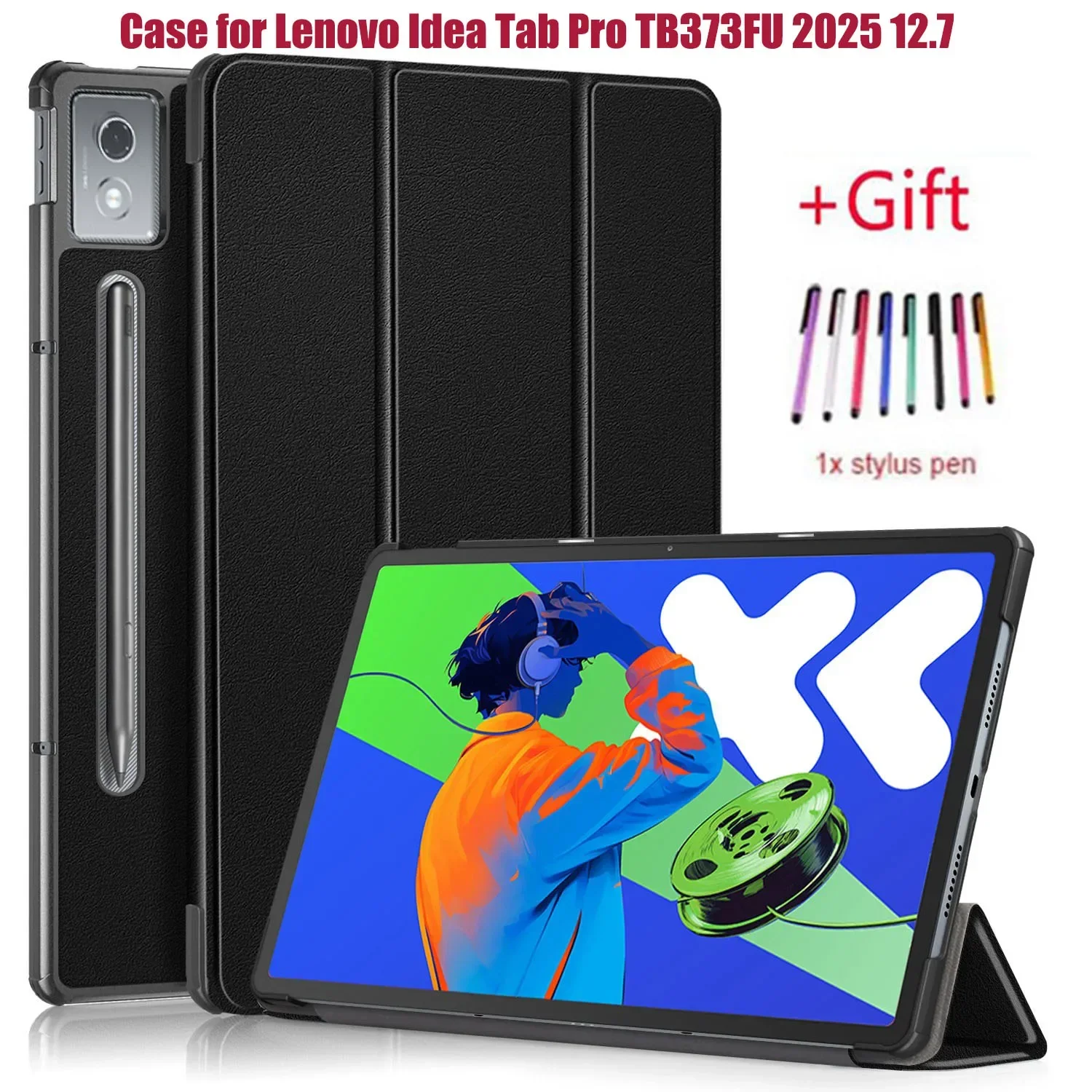 

Откидная крышка-книжка для Funda Xiaoxin Pad Pro (2025) TB375FC 12,7 "Смарт-чехол для планшета Lenovo Idea Tab Pro TB373FU с жесткой задней панелью