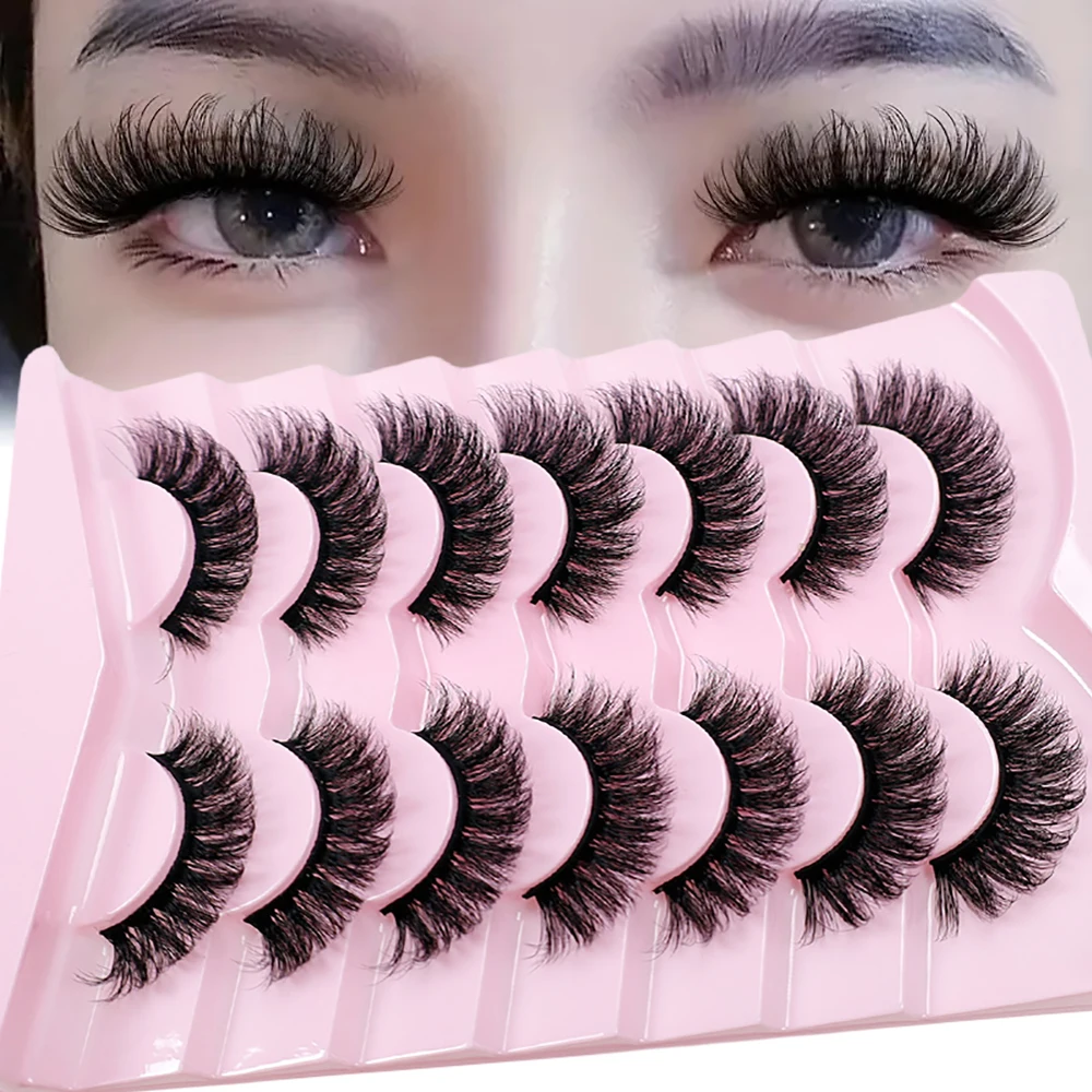 7 pairs of short cat eye eyelashes with thick natural shape, slender false eyelashes of 15mm, D-shaped curled and plump eyelashe