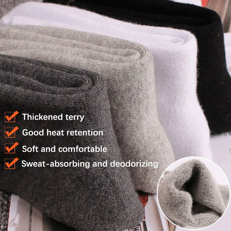 1Pair Winter Warm Thicker Thermal Mid-tube Warmth and Pile Loop Socks Solid Colorful Casual Women Socks Terry Boots Floor Sleepi