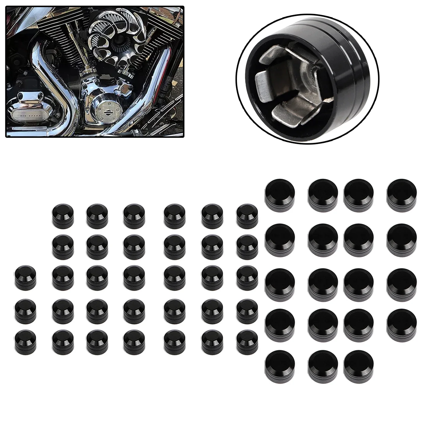 

Набор из 52 универсальных заглушек для болтов двигателя мотоцикла, для Indian, Harley, Kawasaki, Suzuki, Yamaha, черный, из алюминия с ЧПУ