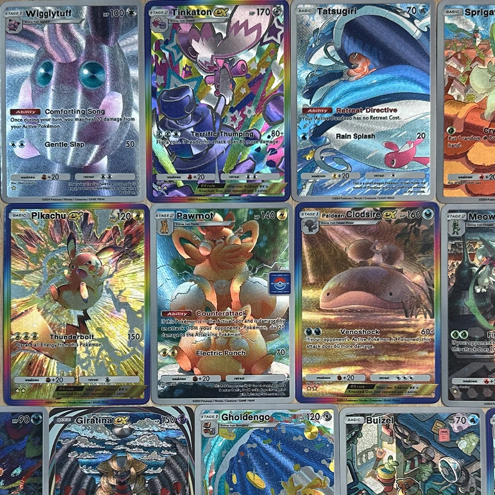 13 ピース/セット新 DIY アニメ PTCG ポケットコレクションカード英語バージョン WIGGLYTUFF TATSUGIRI エンボステクスチャフラッシュカード子供のギフト