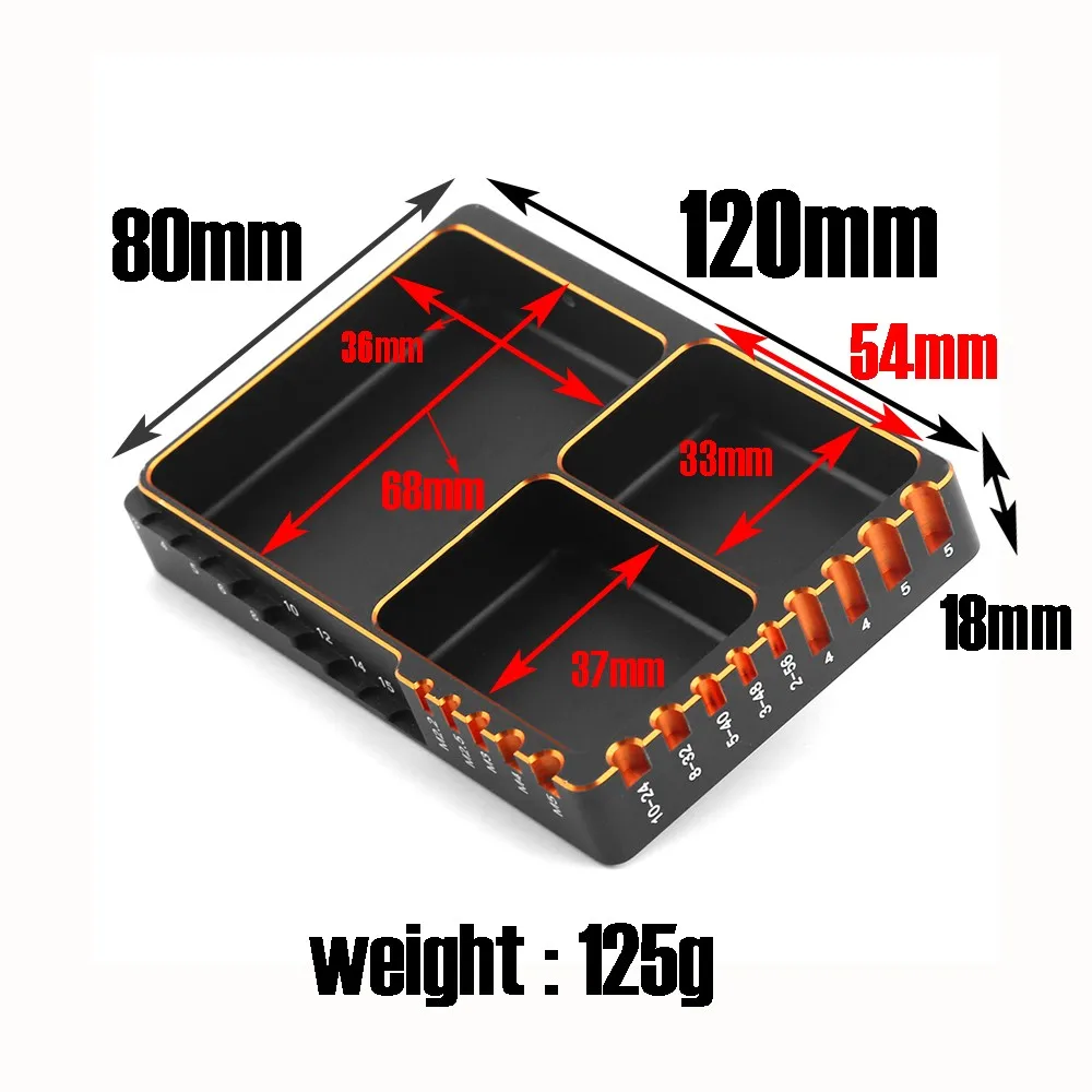 CNC 금속 3 그리드 나사 트레이 너트 가스켓 보관 도구, RC 자동차 보트 비행기 모델 부품 상자, 120*80*18mm