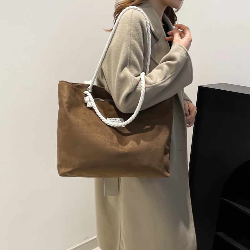 Damen Schultertasche Große Kapazität Wildleder Einkaufstasche Canvas Damentasche Mode Literarische Freizeit Umhängetasche