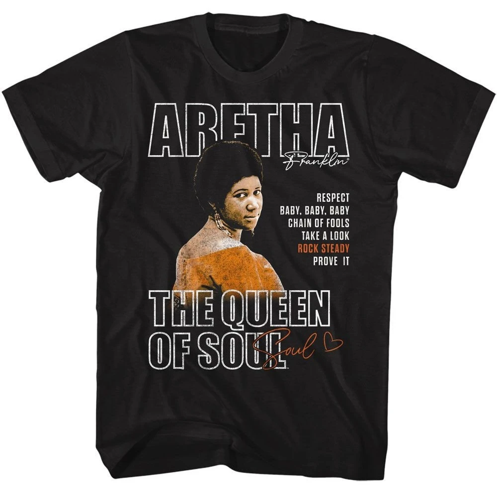 

Aretha Franklin Queen of Soul Black Adult T-Shirt Summer Men's and Women's Loose and Breathable T-shirt Top