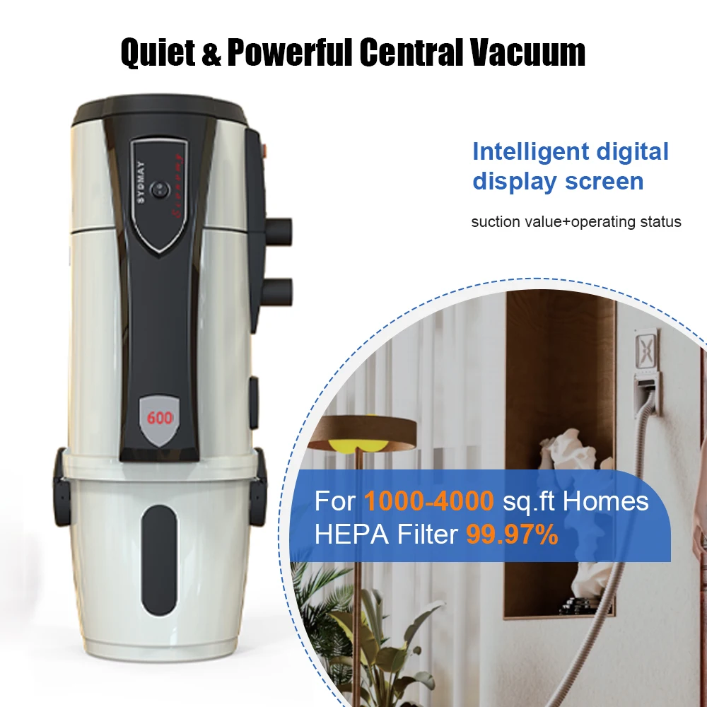Industrial Central Vacuum Cleaner Electric Bagless Household & Hotel Use Wet/Dry 200AW Suction Power OLED Display