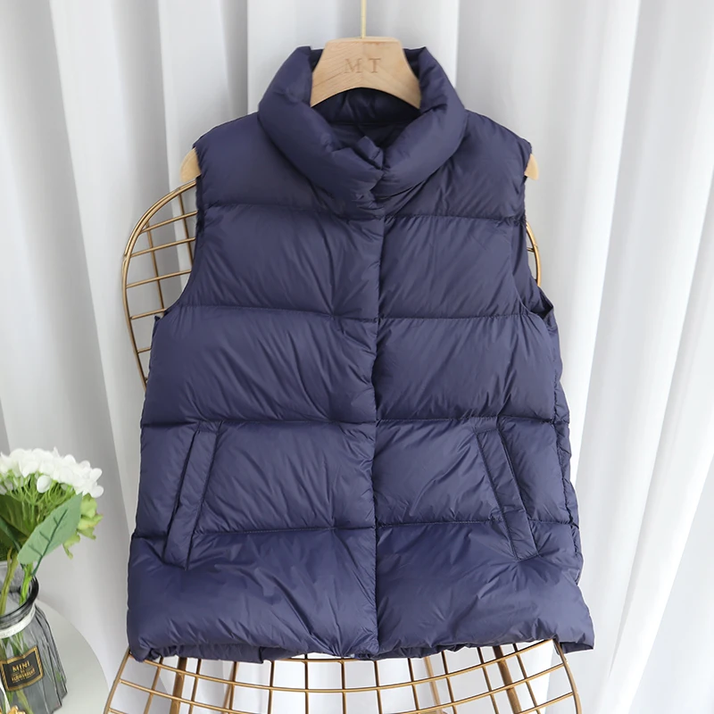 Schinteon Women Ultralight 90% White Duck Down Vest Casual Slim Waistcoat Gilet Jacket Autumn Winter Solid Color Top Fashion