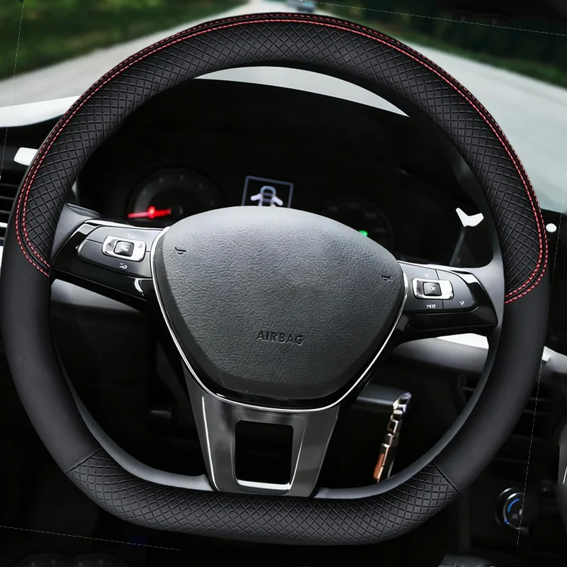 Universal 38cm Microfiber Perforated Leather Car Steering Wheel Cover Hand-Stitch Kit with Needle Thread Wear-Resistant sturdy