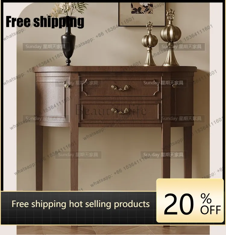 Factory Direct American Retro Entrance Cabinet Light Luxury Walnut Entrance Table