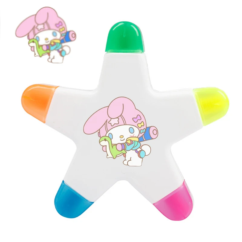 Kawaii Sanrio 5 Colors Stars Highlighter Hello Kittys Accessories Cute Beauty Cartoon Anime Student Color Marker Toys Girls Gift