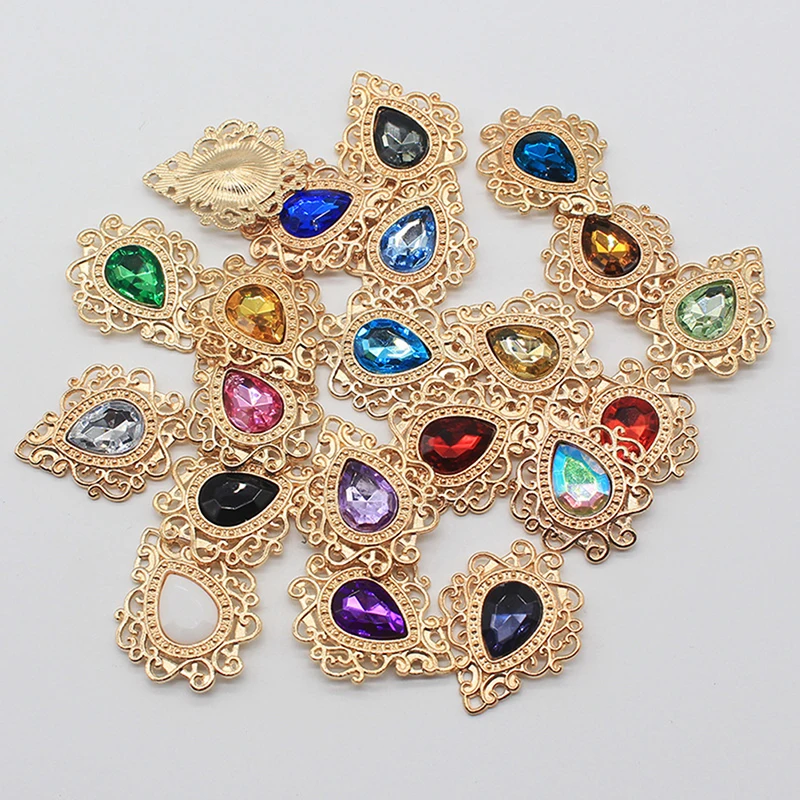 

1PC 32*26mm Waterdrop Shape Acrylic Alloy Jewelry Accessories DIY Garment Hand Sewn Gold Flat Bottom Decoration