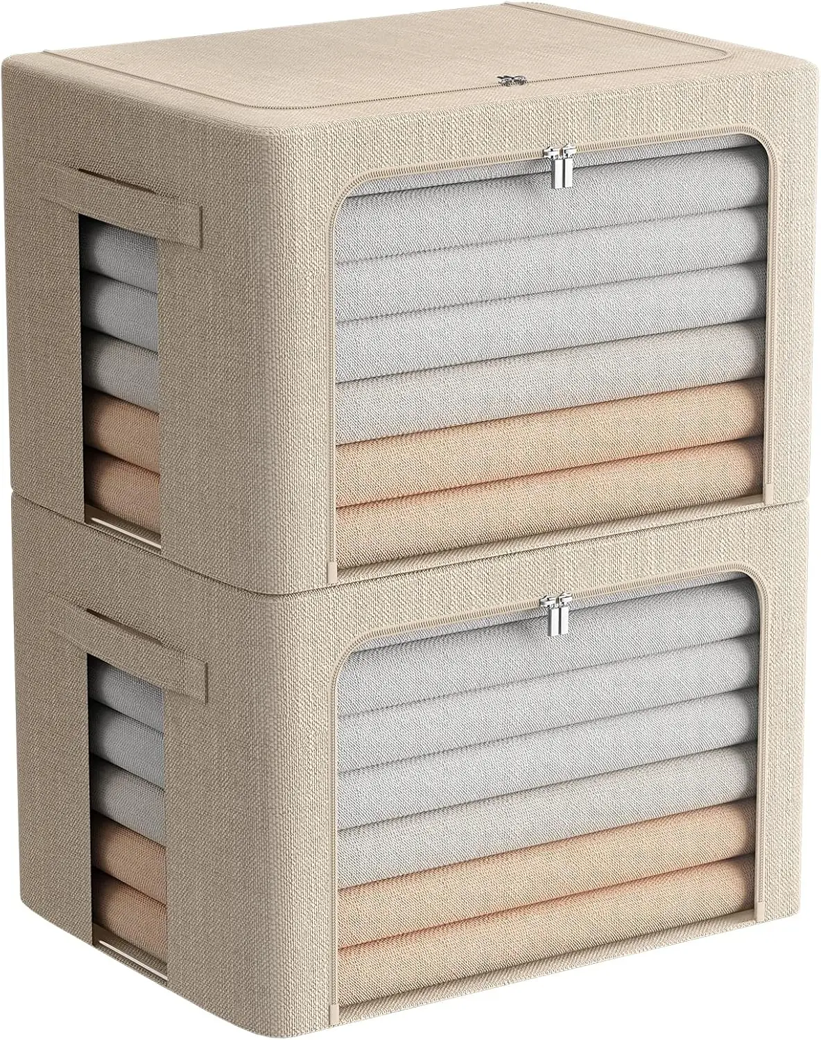 Extra Large Clothes Storage Bins - Foldable Metal Frame Storage Box - Stackable Linen Fabric Box Organizer Set NEW USA