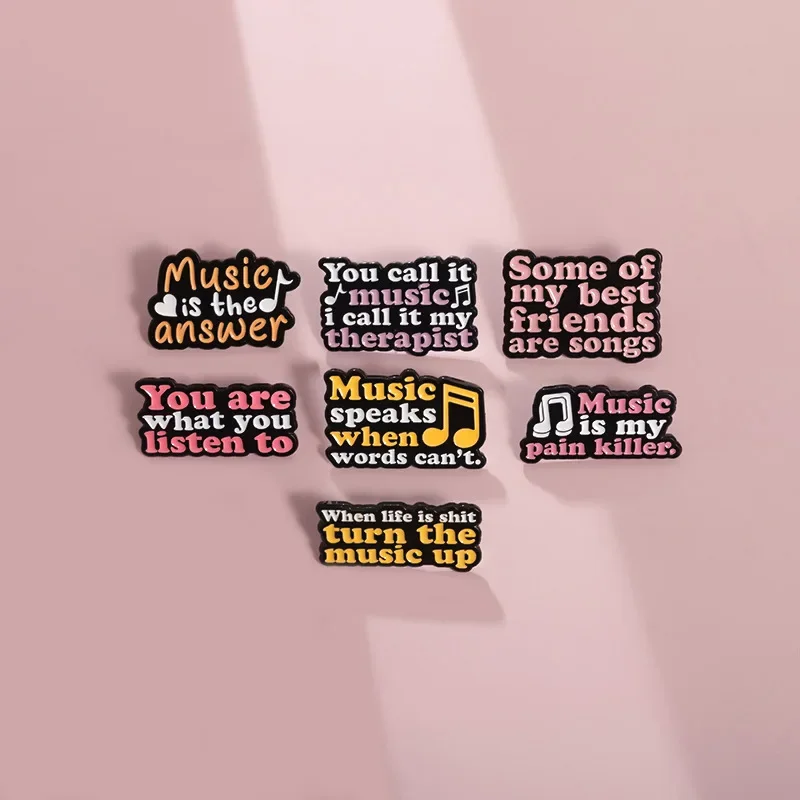 Music Enthusiast Brooch Enamel Pins Music Is My Pain Killer Brooch Backpack Lapel Badges Cute Jewelry Gift for Friends Wholesale