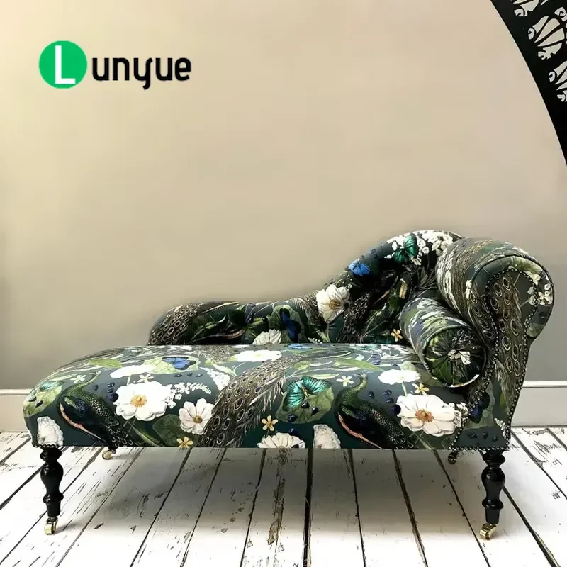 Retro Peacock Flower Print Leisure Chair Elegant Upholstered Single Sofa for Living Room Hotel Decoration Comfortable Stylish