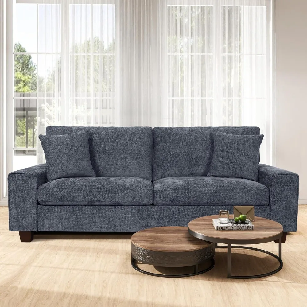 Chenille Sofa Couches for Living Room, 3 Seater Sofa with 2 Pillows, Small Modern Love seat Couch for Small Spaces, Offic