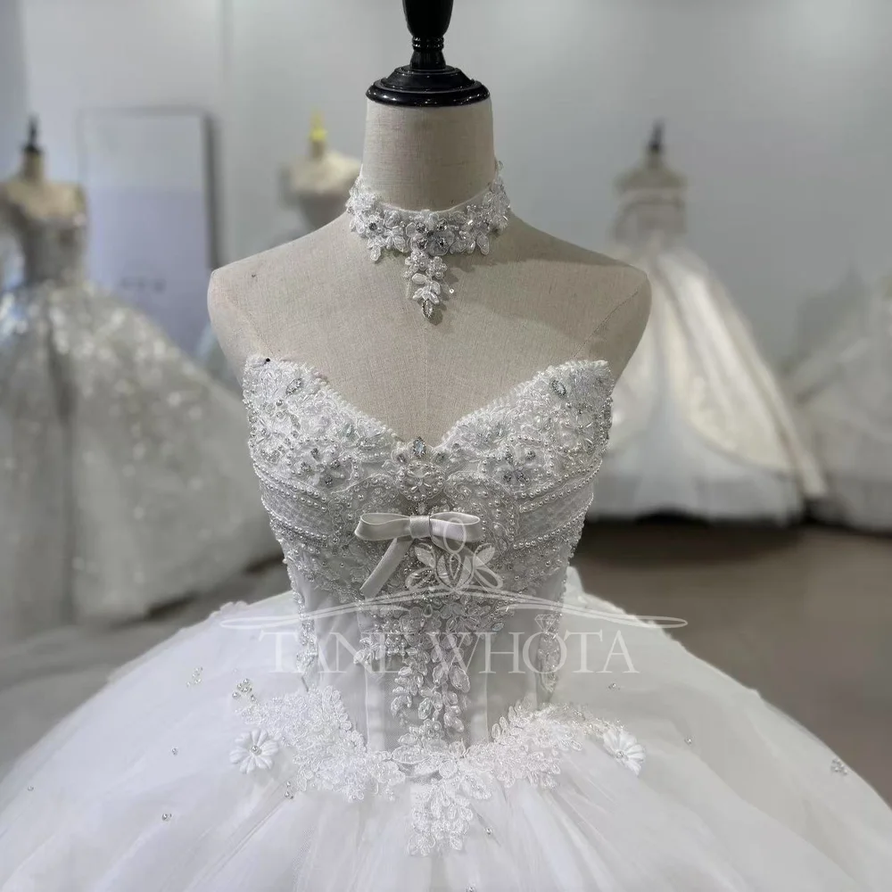 Robe de mariée en dentelle, manches détachables, dos à lacets, perles en cristal, personnalisable, 2025