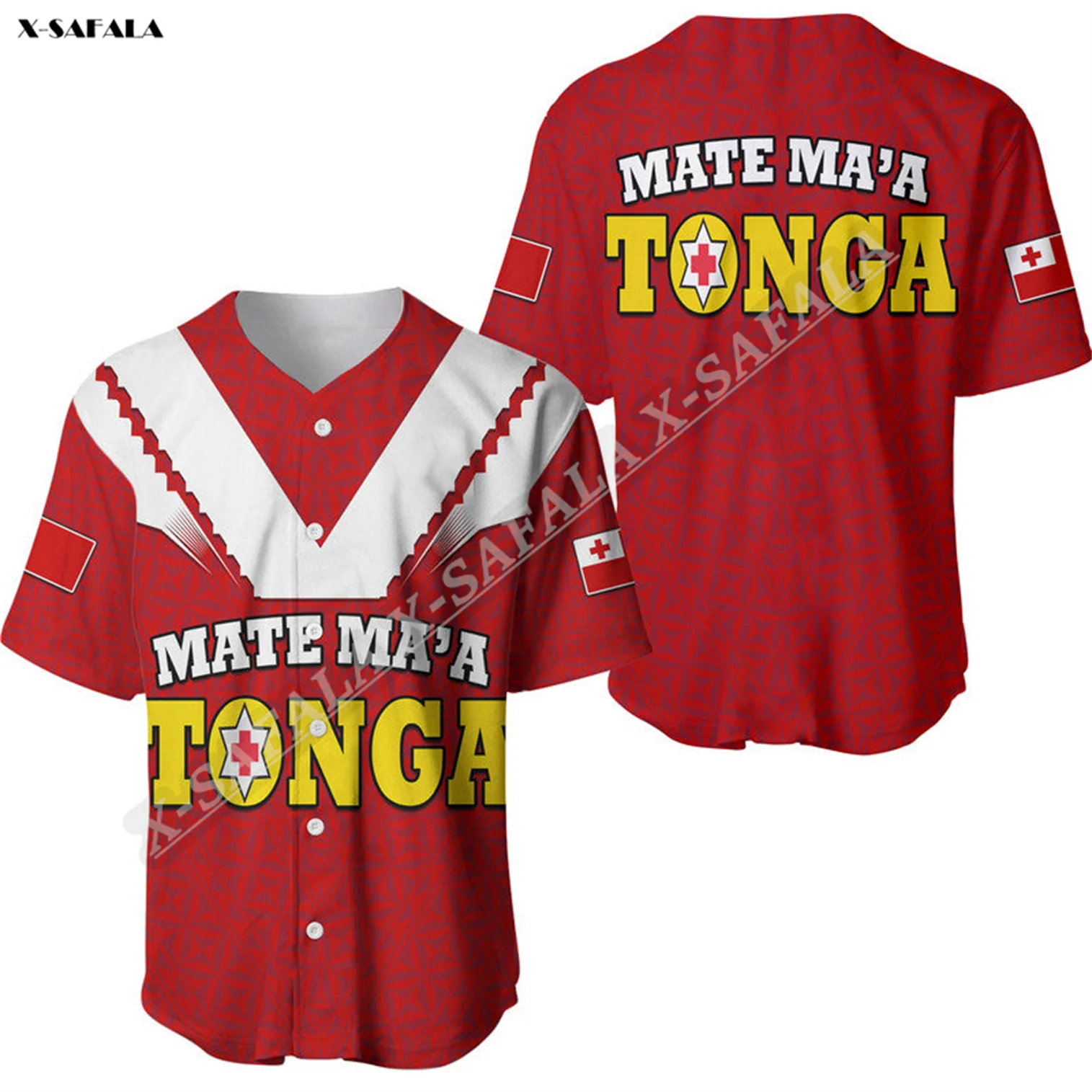 

Mate Ma A Tonga Rugby Tongan Kupesi Red Flag 3D Print Baseball Jersey Shirt Men's Adult Short Sleeve Breathable