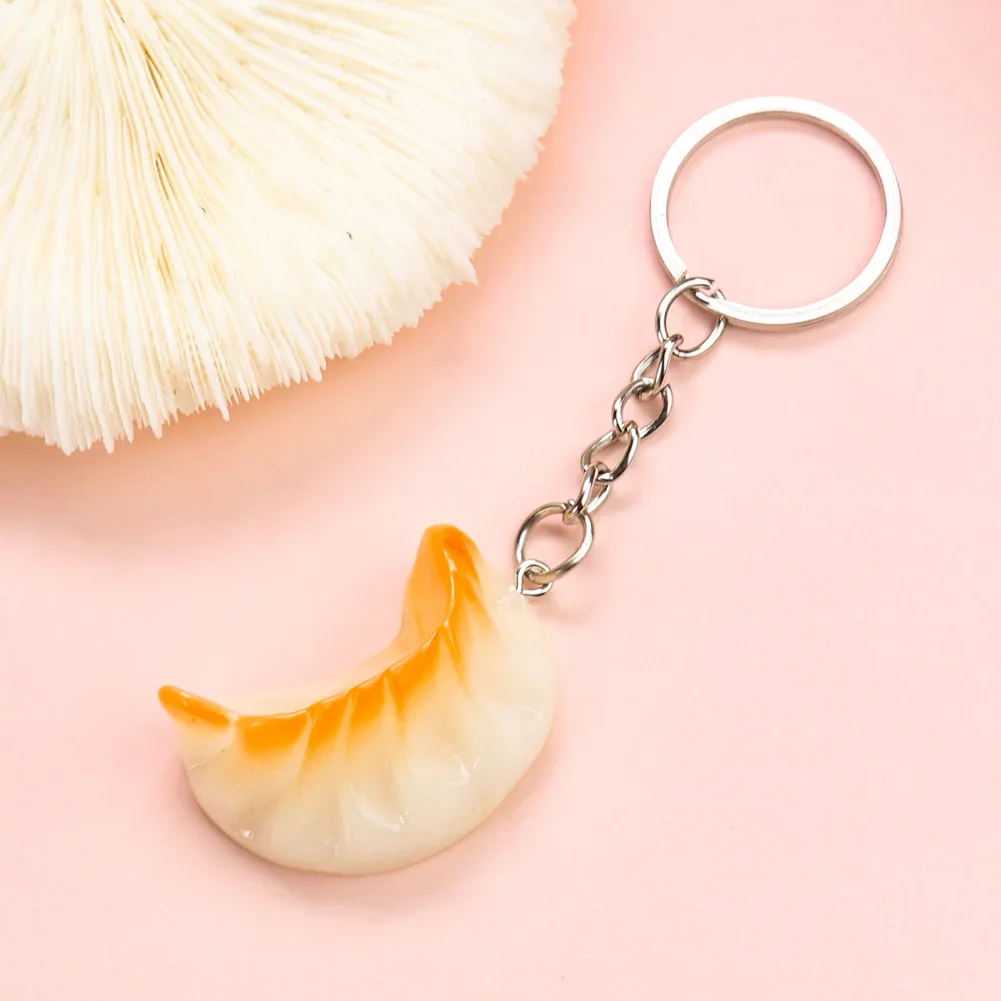 2pcs Chinese Food Dumplings Keychain PVC Mini Boiled Key Chain Ring Jiaozi Bag Backpack Ornament Woman Girl Man Jewelry Gift