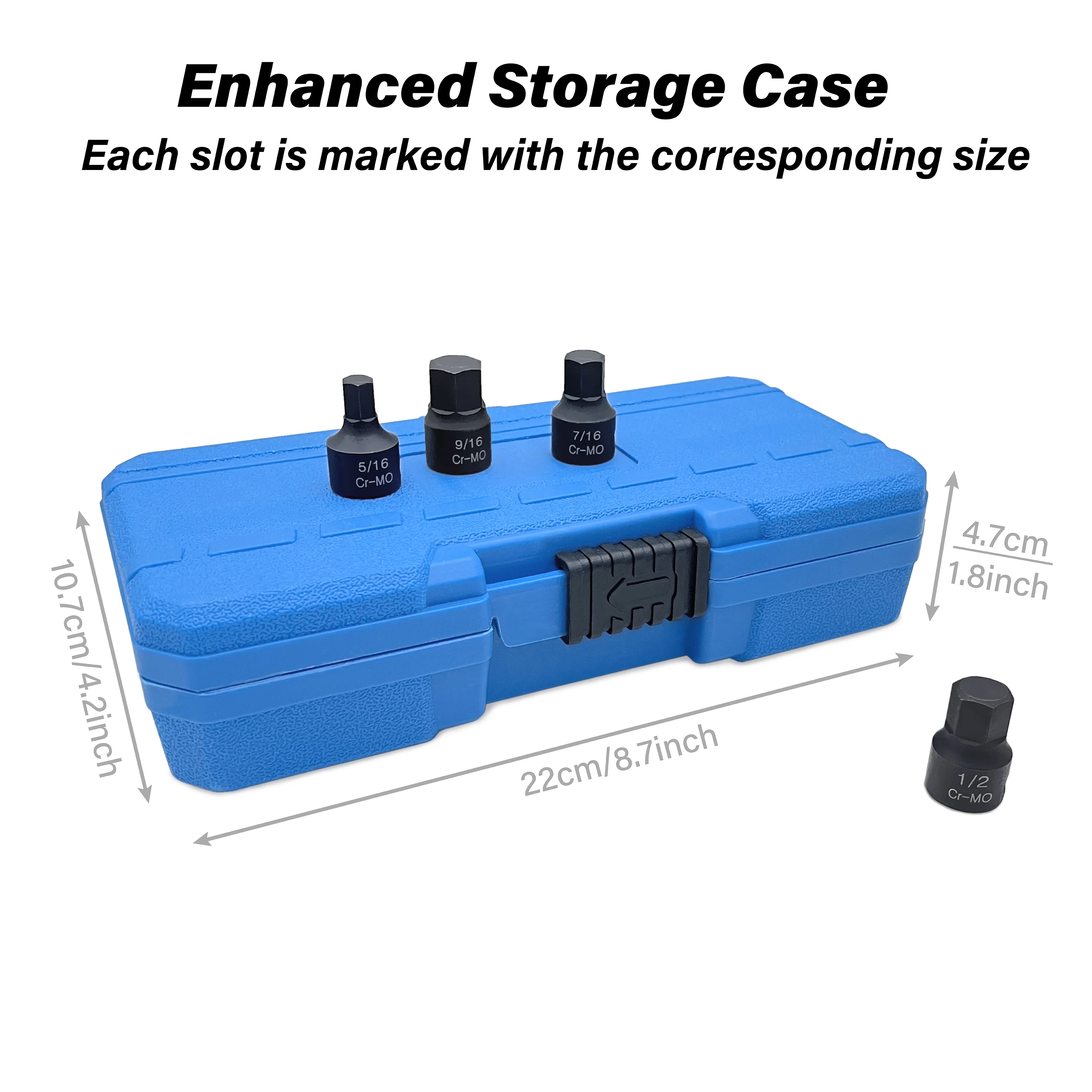 3/8 Inch Drive Low Profile Impact Hex Driver Set 16 Pcs SAE/Metric 1/4-3/4 Inch 6-19mm Cr-Mo Steel One-Piece Construction