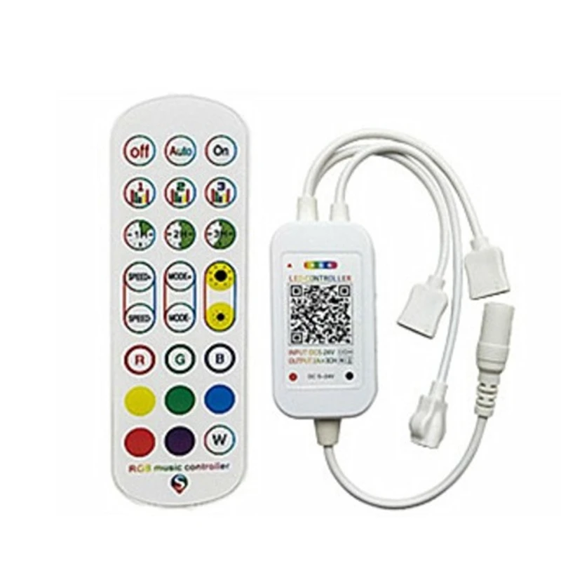 RGB Led Controller DC5-24V Bluetooth Music Voice Control 24 Keys With Timer Mode For 5050 2835 RGB Strip Light,3 Output