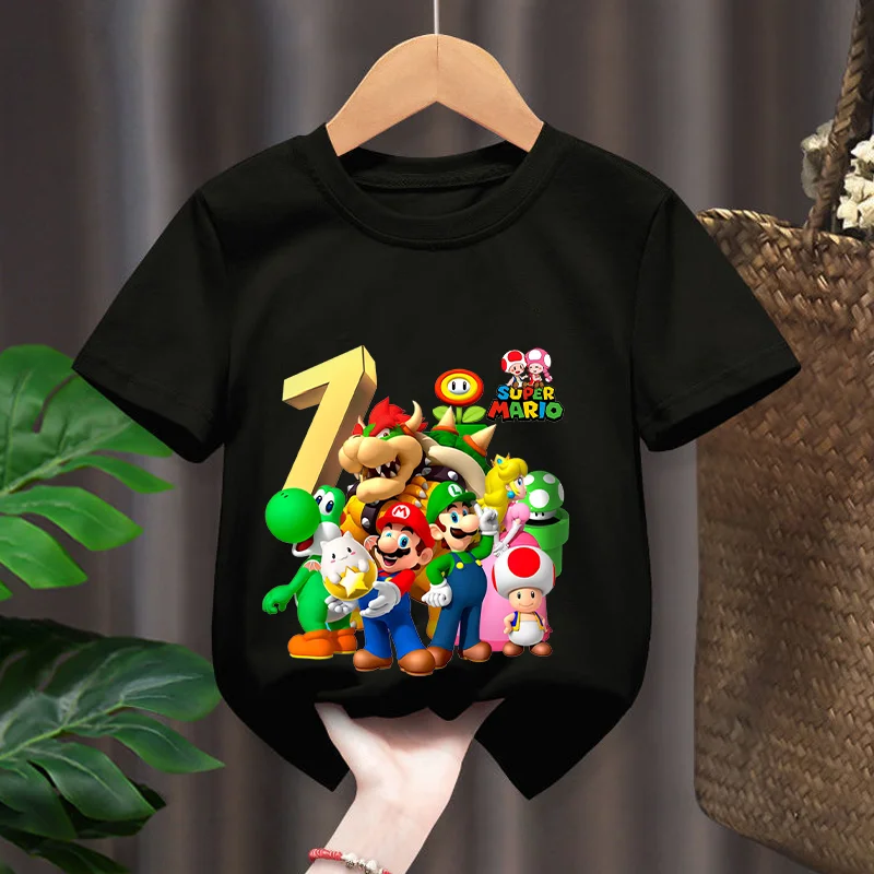 T-shirt imprimé graphique de dessin animé Super Mario pour enfants, vêtements de princesse Luigi, chemise mignonne respirante, cadeau de fête, spectacle de bébé, pêche, jeu