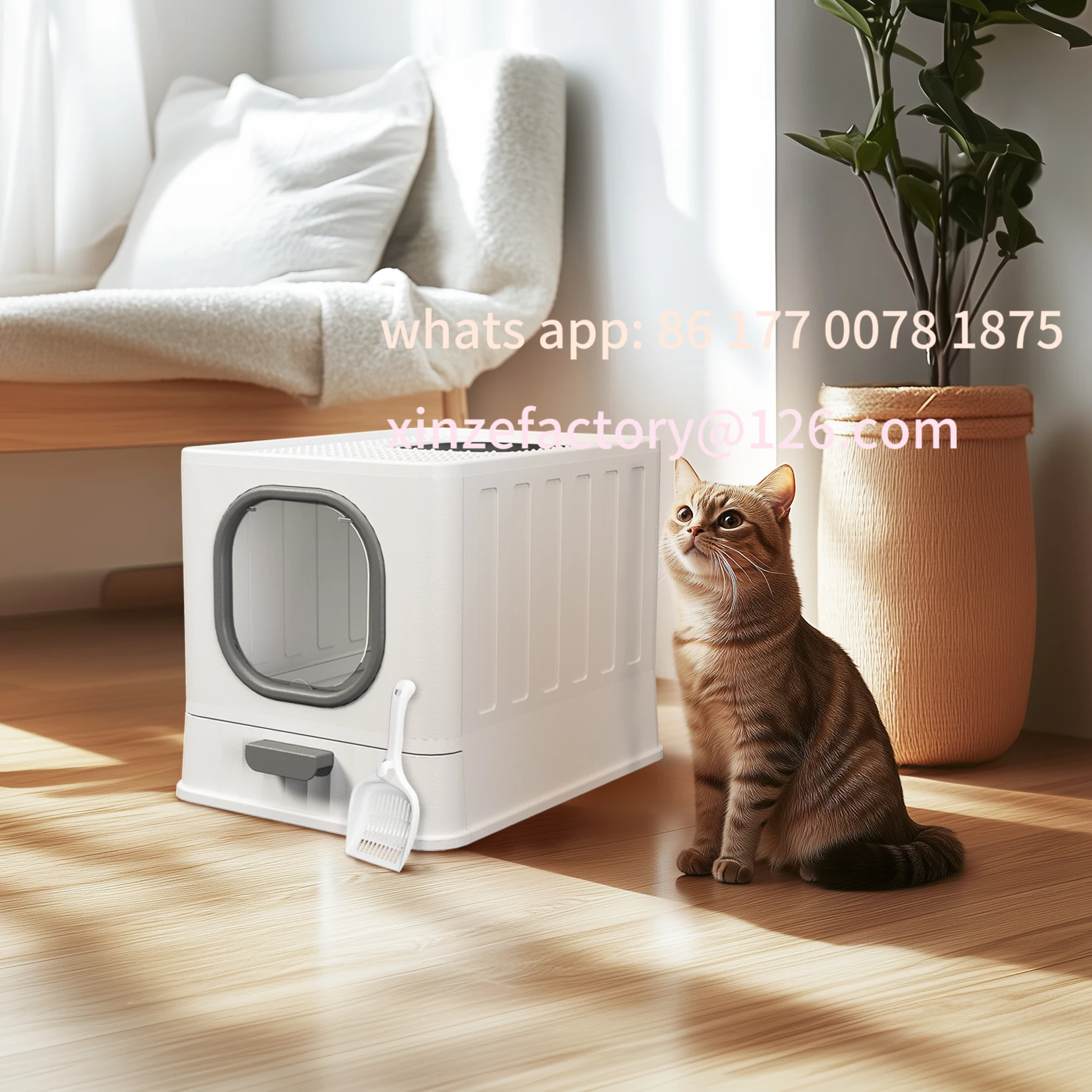 صندوق نفايات القطط Bingopaw XL قابل للتخصيص مع غطاء مغلق على شكل نونية للقطط، مرحاض مضاد للرش، سهل التنظيف