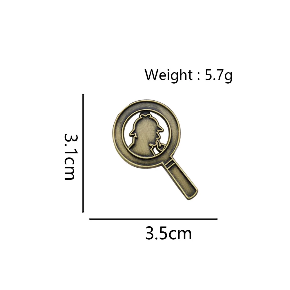 Sherlock Holmes Brooch 221B Baker St Magnifying Glass Metal Badge Detective Enamel Pins for Clothes Backpack Fans Gift