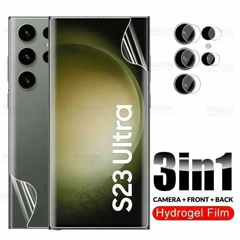 

3in1 Camera Glass Hydrogel Film For Samsung Galaxy S23 Ultra Screen Protector Sumsung S 23 23S Plus S23Ultra 5G Front Back Films