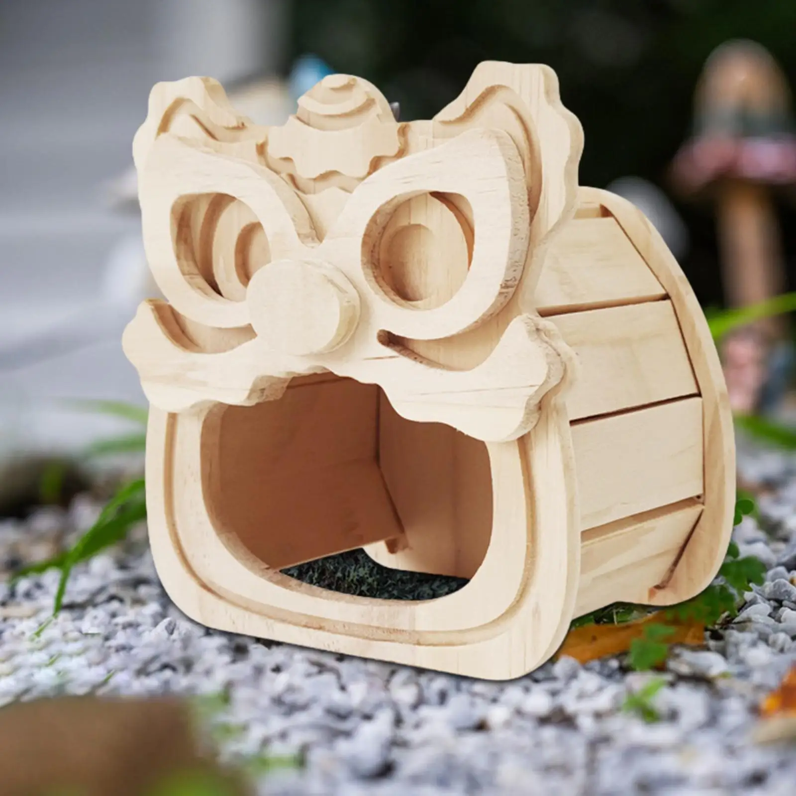 Hamster Wooden Hideout House Hamster Lion Dance Hideout Dwarf Hamster Rest DIY Cage Habitat Decor Hamster House Exercise Toys