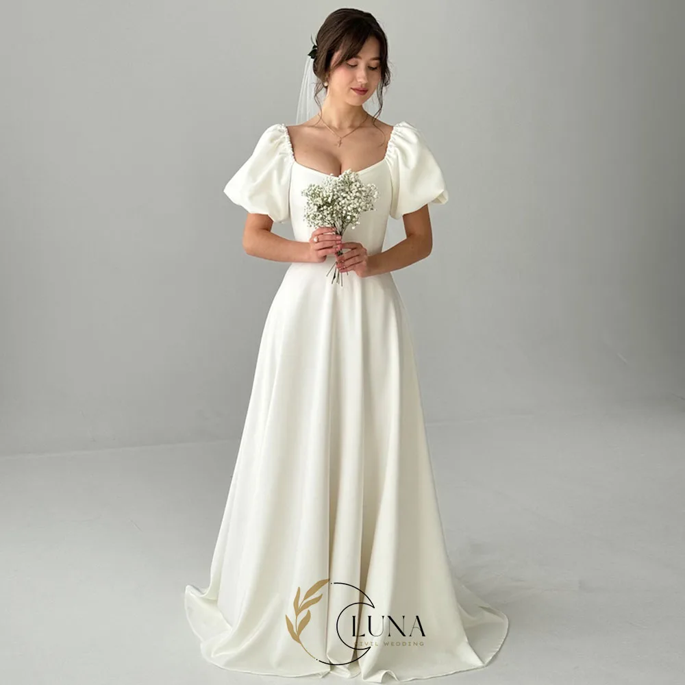 Luna Maßgeschneidertes französisches Kleid mit Ärmeln, Feen-Hochzeitskleid, A-Linien-Brautkleid, weißes, elfenbeinfarbenes Abendkleid, Robe de Mariée