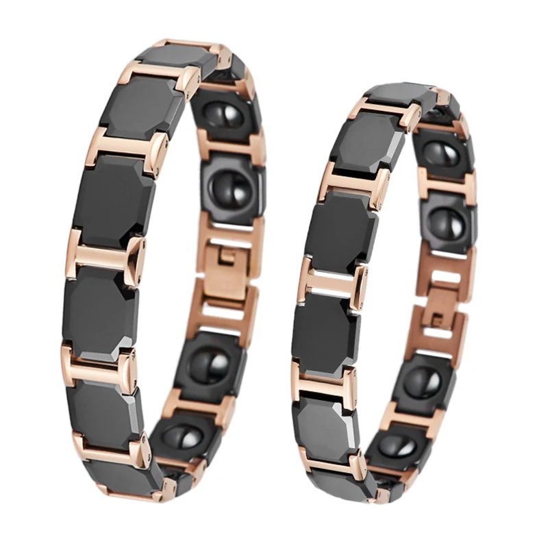 

11mm Punk Black Ceramic Chain Bracelet Men Women Hiphop Rose Gold Color Stainless Steel Health Magnetic Therapy Bangle Jewelry