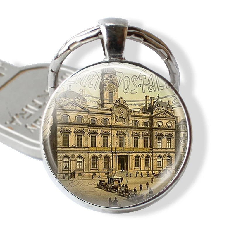 Places of Interest Retro Photo Glass Cabochon Raised Yard Eiffel Tower Keychain Art Paris, Our Lady 's Pendant Jewelry Gift