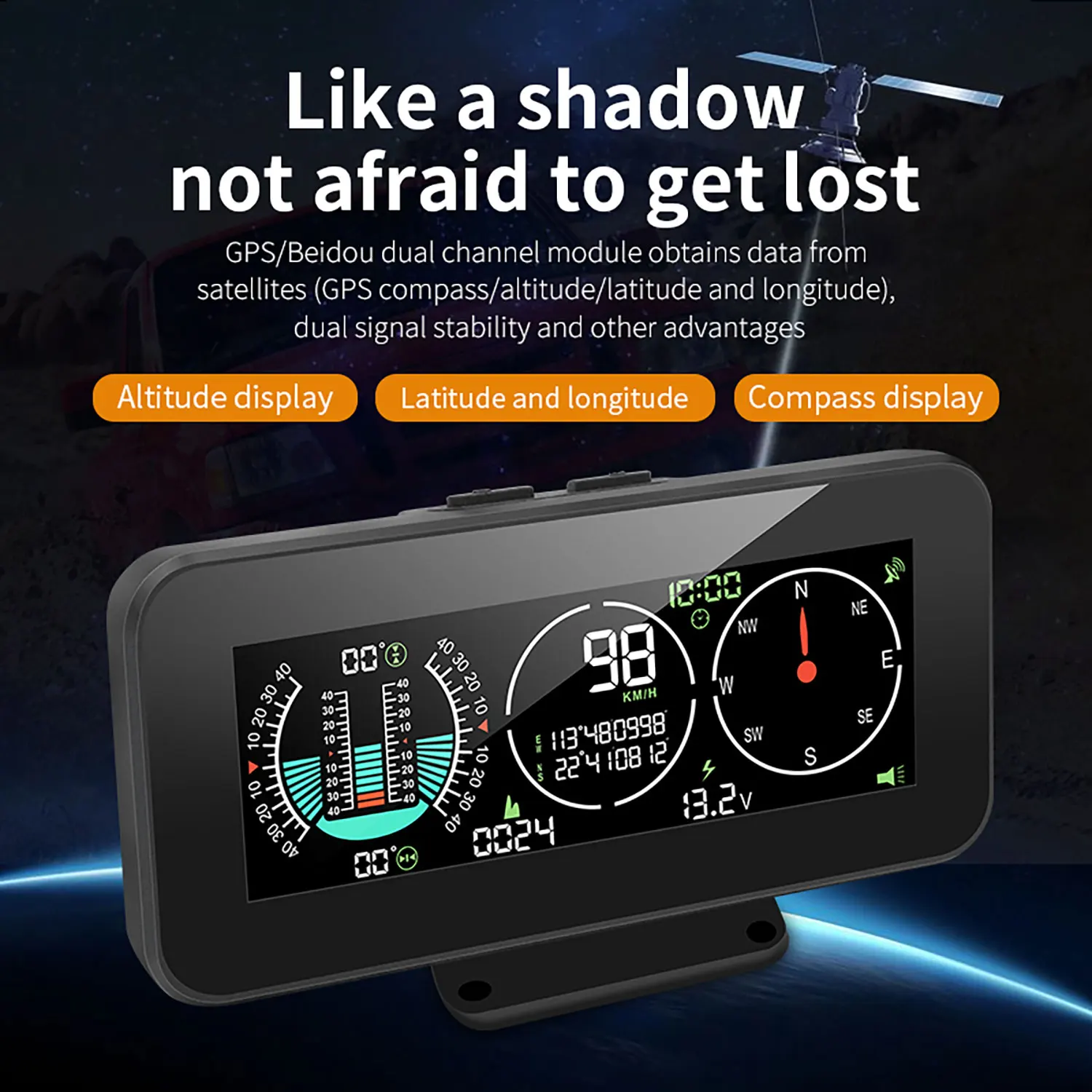 

M60 Car Digital Display GPS Smart Inclinometer Tilt Pitch Angle inclinometro Auto HUD Intelligent Slope Meter Car Accessories