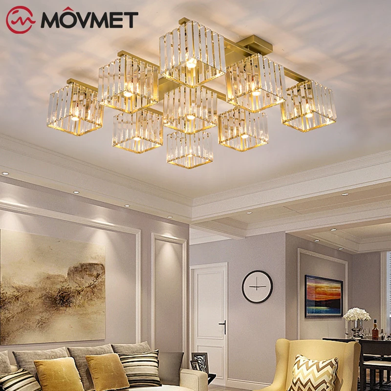 

Simple LED Ceiling Light Surface Square Iron Glass Crystal Chandelier Living Room Home Flat Bedroom Dining Room Art Deco Kitchen