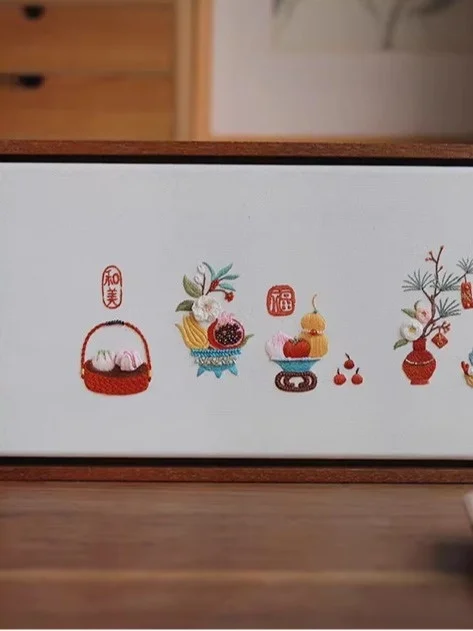 

Original New Year Embroidery Ornament DIY Stitching Wood Frame Living Room Office Home Decor Special Handicrt