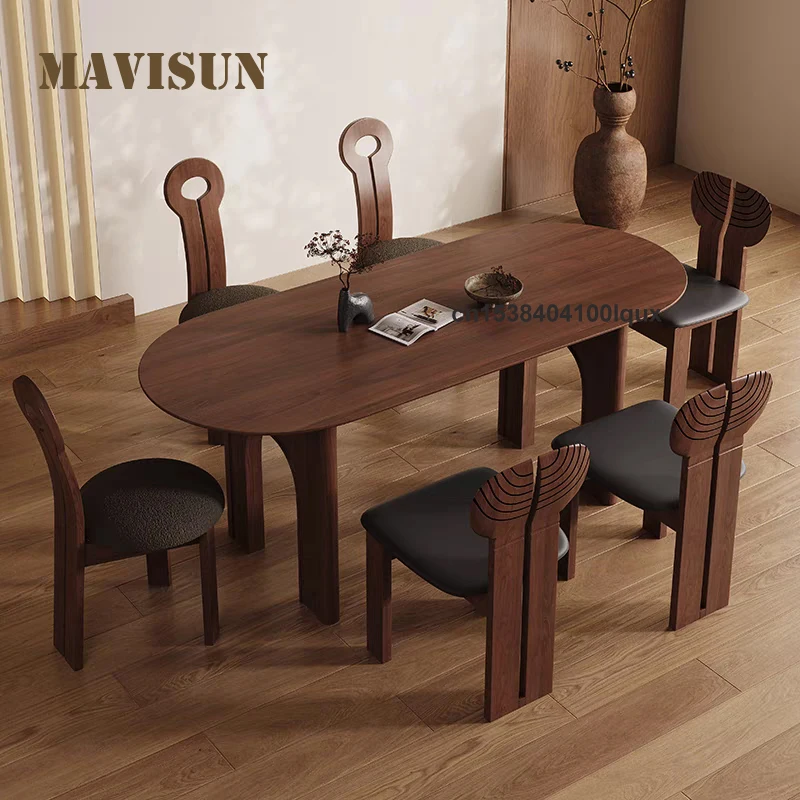 

Creative Mid-Century Style Solid Wood Rectangular HomeTable For Small Spaces 3 Cm Thick Panel Sufficient Material Dining Table
