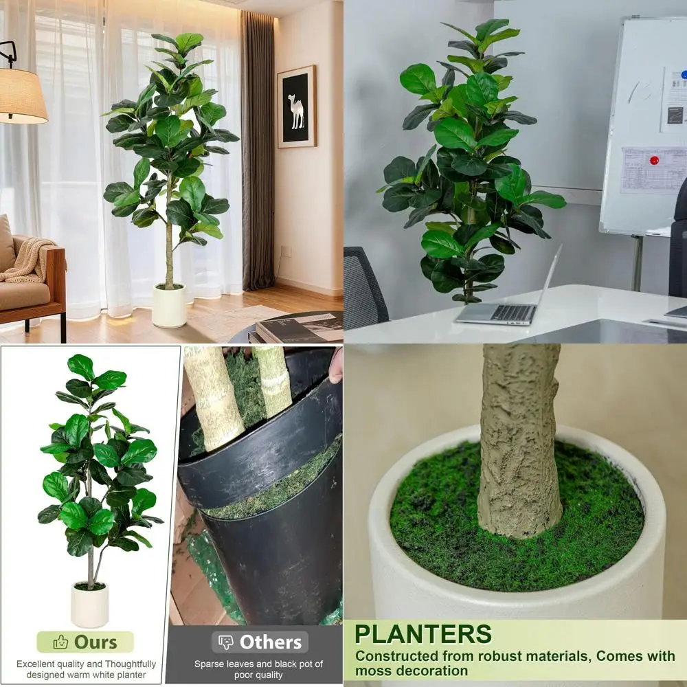 

6ft Artificial Leafy Tree with White Planter, Ideal for Indoor and Outdoor Spaces, Perfect for Home or Office Décor