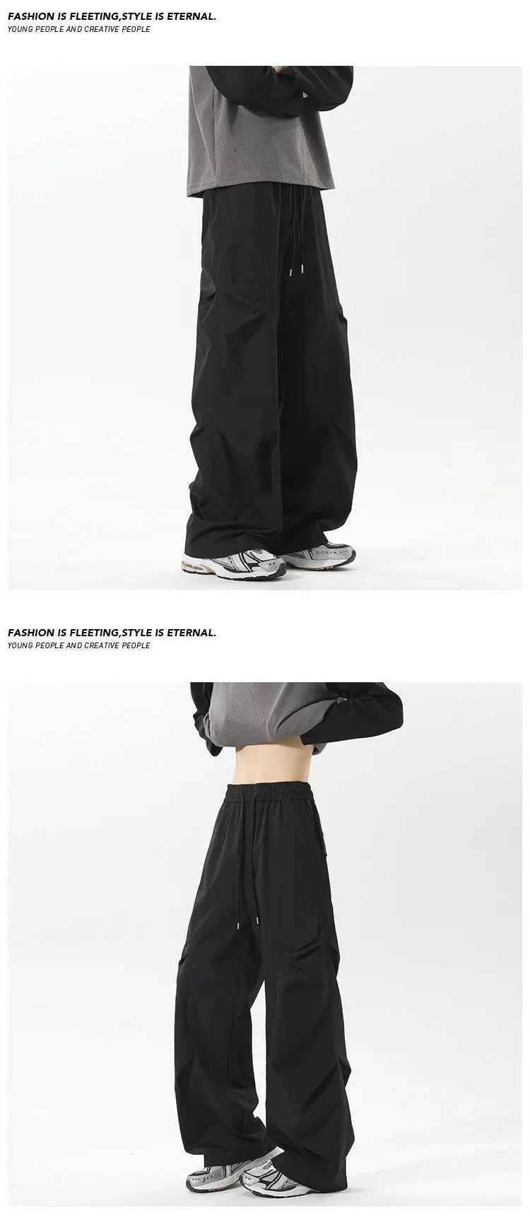 Herren-Cargohose im Street-Style, mit elastischem Bund, Kordelzug und Falten, ideal für Outdoor-Aktivitäten und den täglichen Gebrauch. – Detail 13