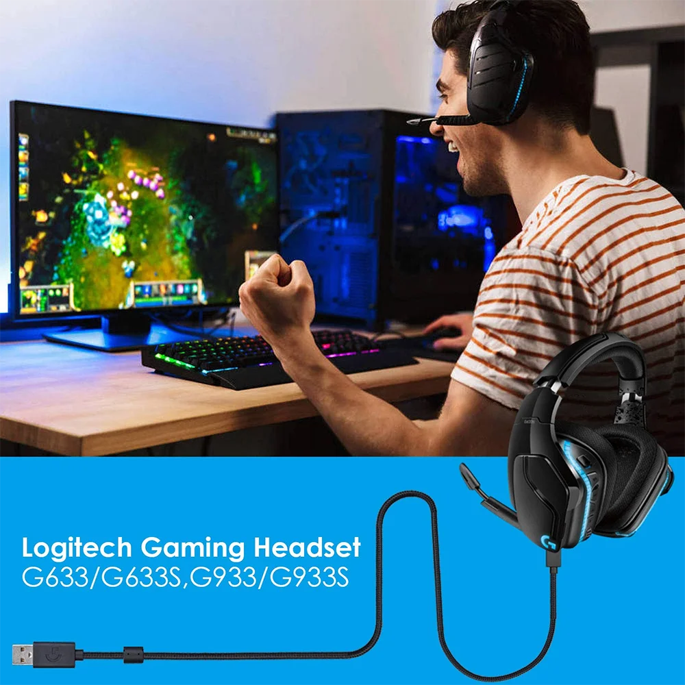 OFC нейлоновый Плетеный сменный USB-кабель для зарядки для наушников Logitech G635 G633 G933 G935 G633S G933S
