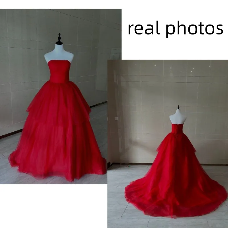 Classic Sexy Strapless Wedding Dress Vintage Red Sleeveless Wedding Gowns For Bride Simple Fashion Robe De Mariee Custom Made