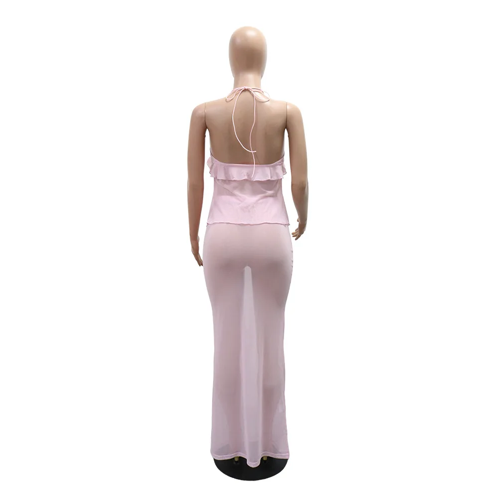 Swimwear Skirt Cover-up 2 Piece Set Women Crop Tops And Long Skirt Bathing Suit Fashion Solid Hollow Sexy Beach Cover Up Outfits