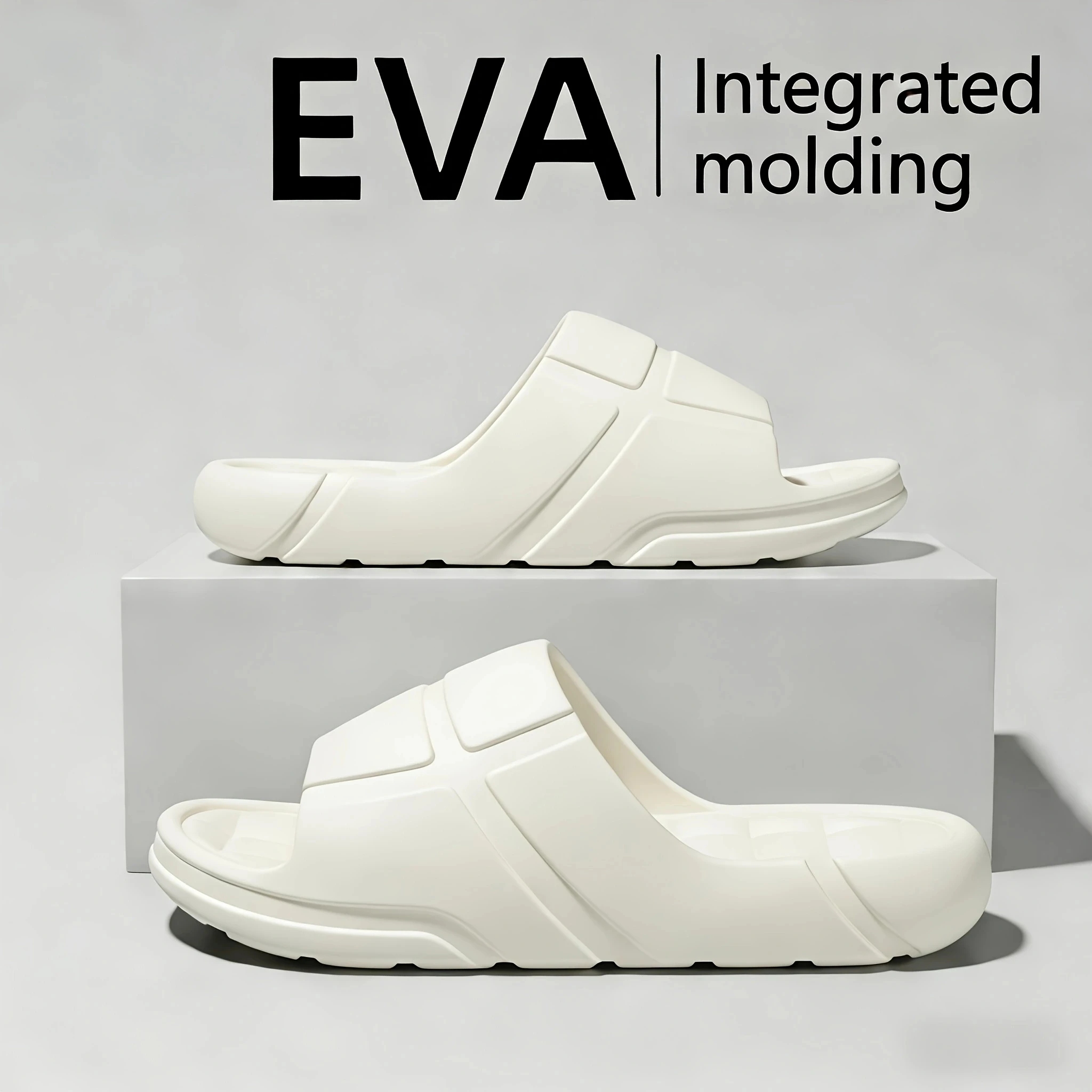Men Grid Insole EVA Slide Slippers Integrated Molding Soft Elastic Non Slip Wear Resistant Indoor Casual Sandals