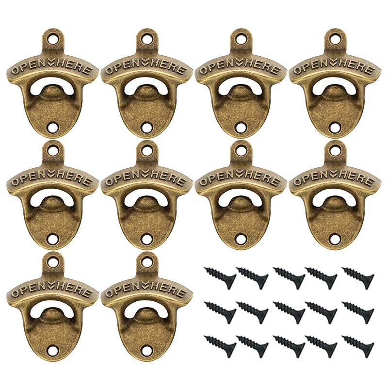 10pcs Embossed Open Here Bottle Opener Wall Mounted Vintage Beer Opener for Bar Pub Man Cave DIY Crafts Retro Wall Decor Opener