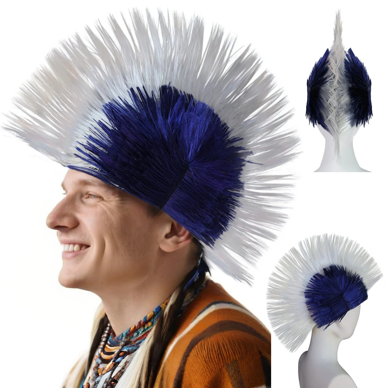 Regenboog Synthetische Cosplay Pruik Mohawk Pruik Hallowmas Maskerade Punk Mohican Kapsel Hanekam Haar Cosplay Pruik