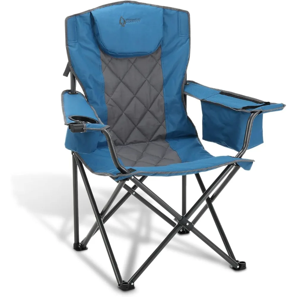 

ARROWHEAD OUTDOOR Portable Folding Camping Quad Chair W/ 6-Can Cooler, Cup & Wine Glass Holders, Heavy-Duty Carrying Bag