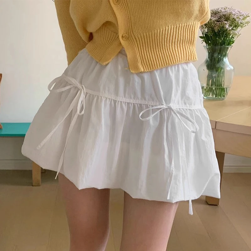 

Chic Summer Sweet Anti-Aging 3D Knot Design High Waist Versatile Puffy Skirt f-length ort Skirt Women's Faion