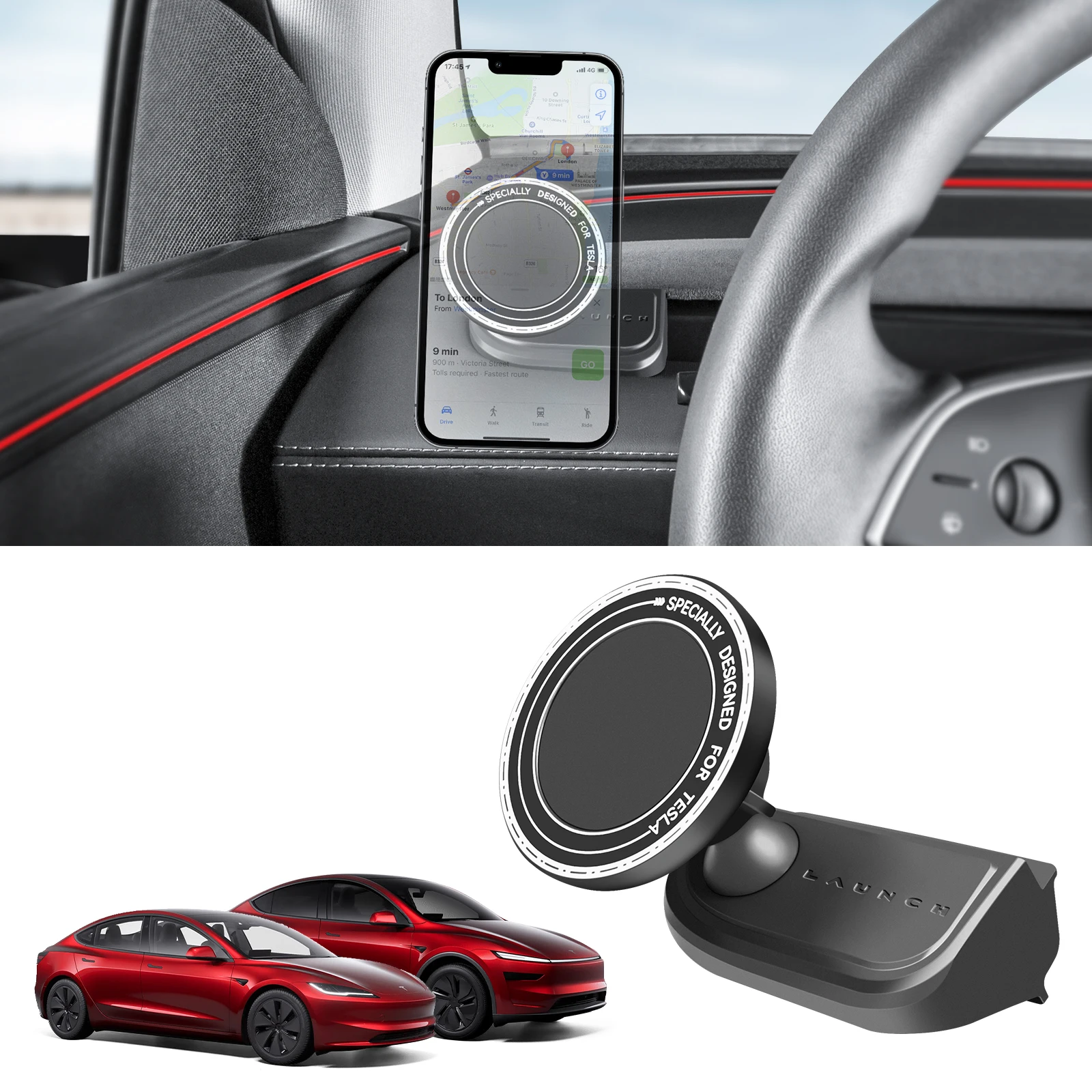 

Car Dashboard Phone Mount for Tesla New Model Y Juniper 2026 and 2024-2025 Model 3 Highland(Only for Left-hand drive vehicle）