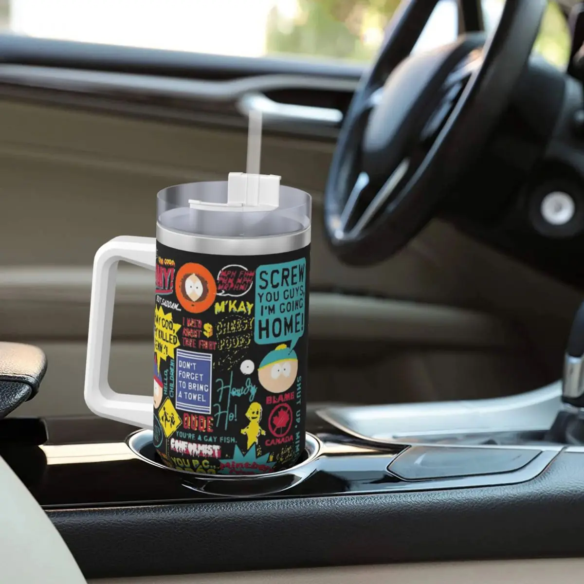 Stainless Steel Tumbler SouthPark Quotes Car Mugs With Straws Driving Cold and Hot Water Bottle Portable Large Coffee Mug